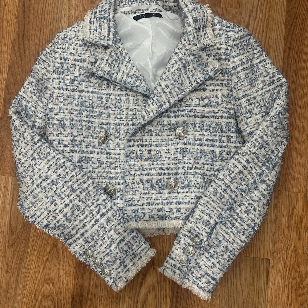 Women's Blue and White Tweed Jacket